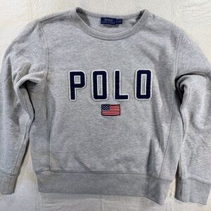 Polo Ralph Lauren Grey Crew Neck American Flag Embroidery USA Patriotic Sporty